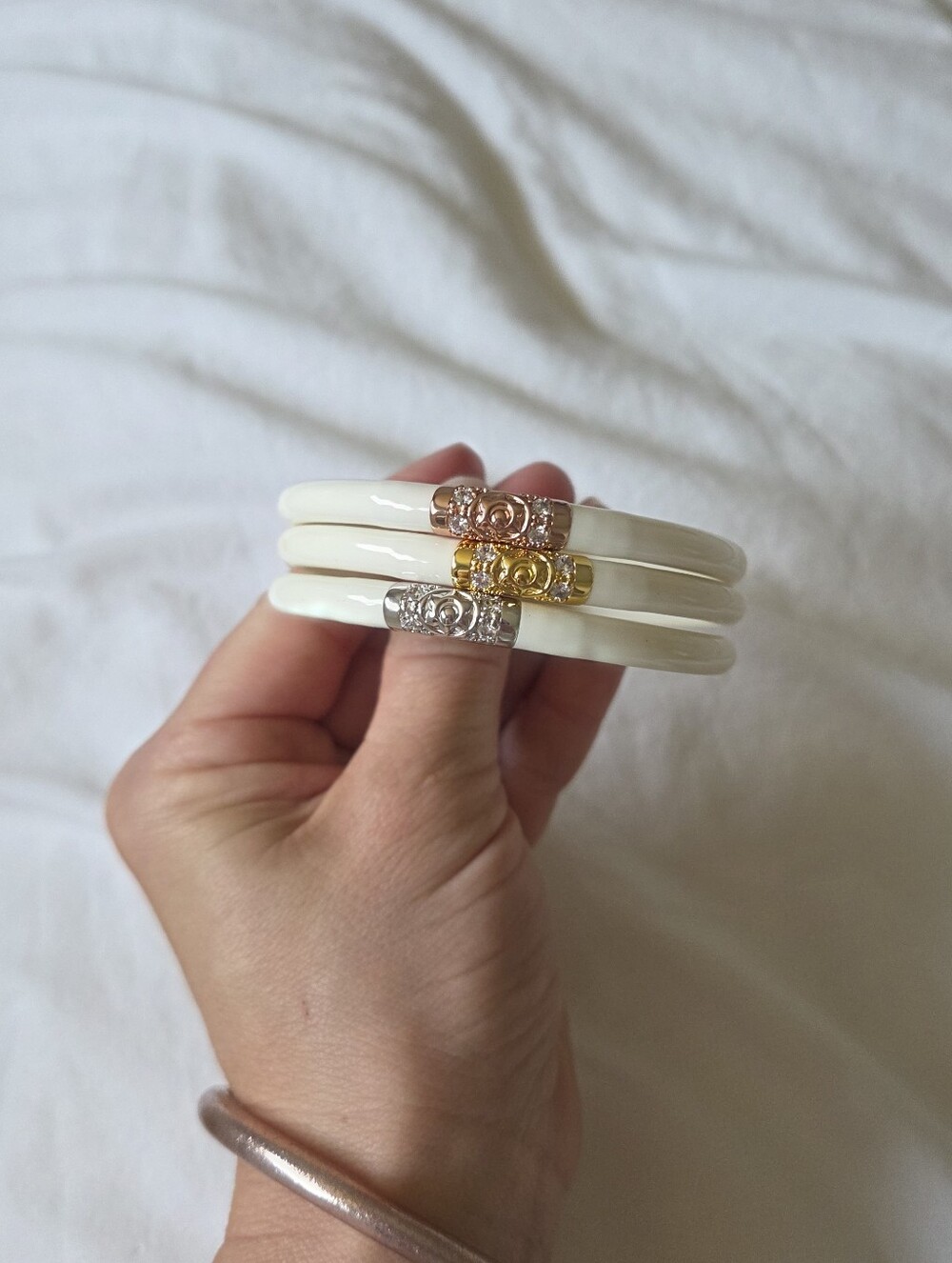 BuDhaGirl 3 kings All Weather Bangles 3 piece Size Medium White bangles